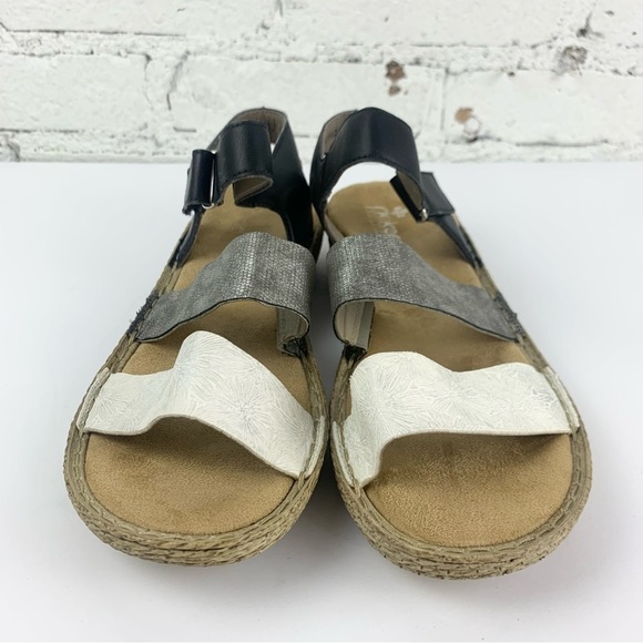 Rieker Regina Contrast Floral Metallic Ankle Heel Strap Sandals 42 - Picture 2 of 12